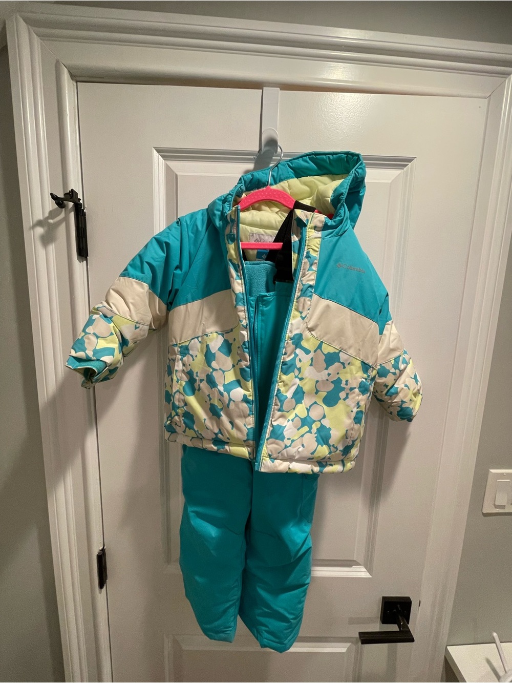 Kids Teal and Cream Winter Matching Set - Jacket and Bib Snow Pants